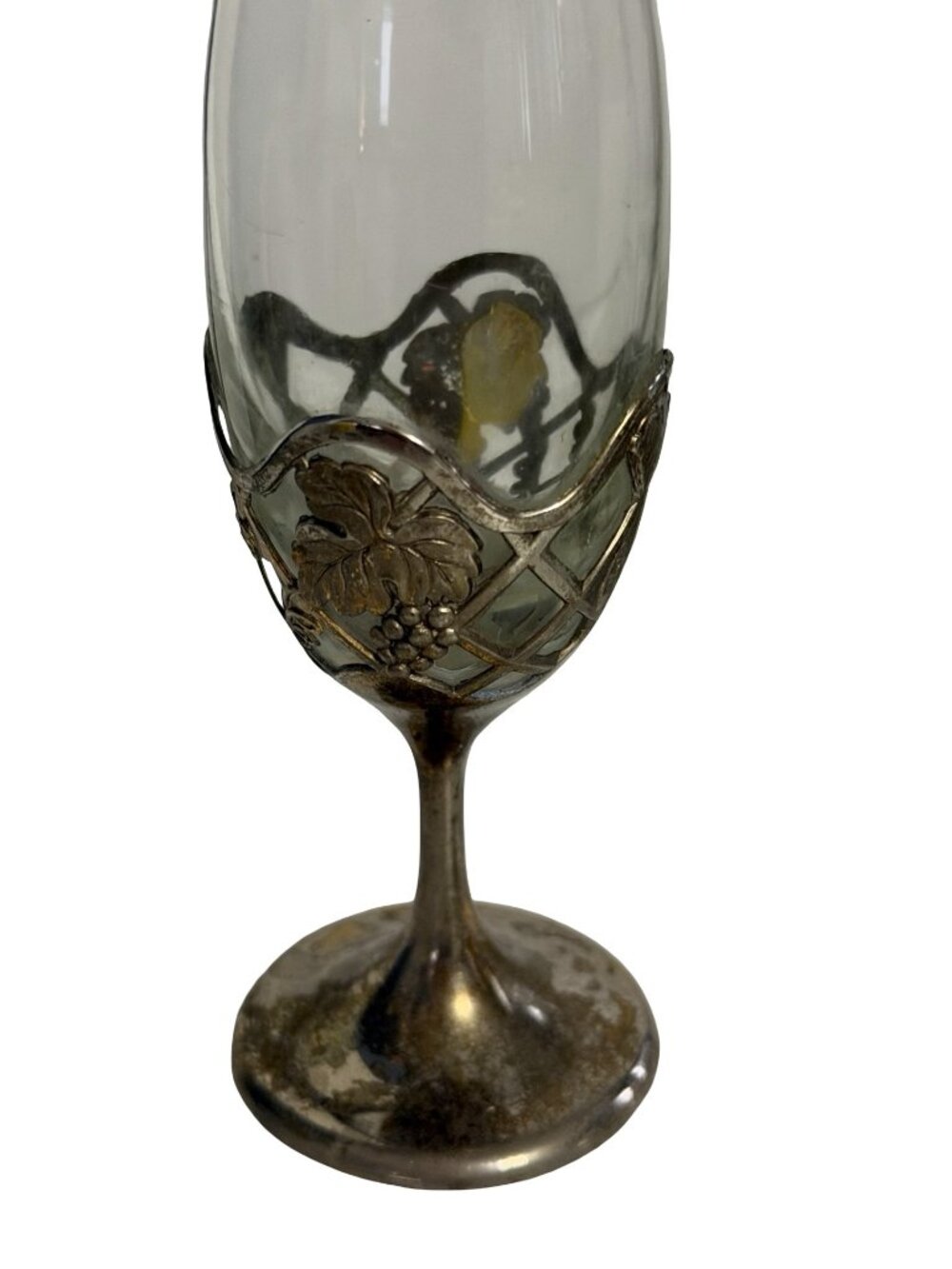 Vintage Made in Japan Silver Tone Grape Vine Glass Bud Vase 7.25 Inch - Picture 2 of 5